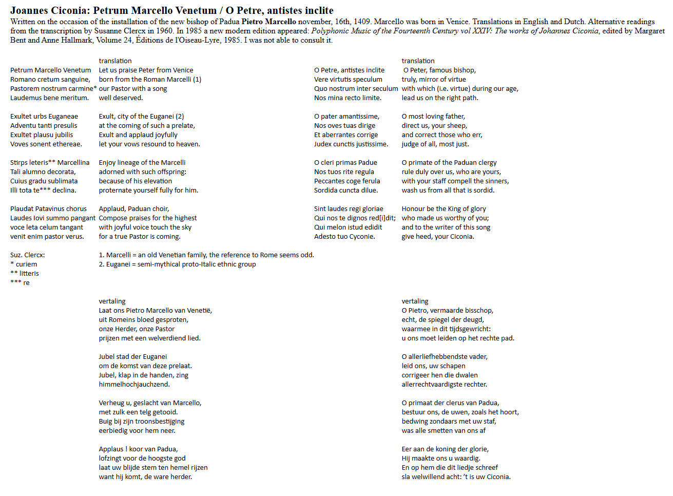 ciconia Petrum Marcelle / O petre antistes